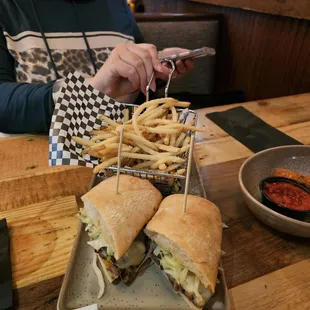 Cheesesteak and rosemary fries