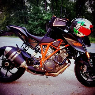 a motorcycle parked on the side of the road