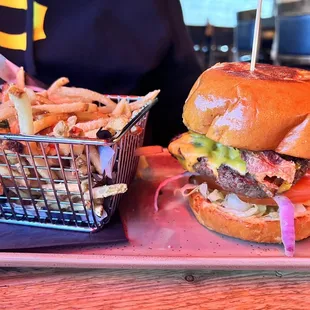 Burger &amp; shoestring fries
