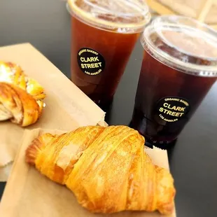 Swedish Cinnamon Bun, Croissant, Cold Brew, iced Americano