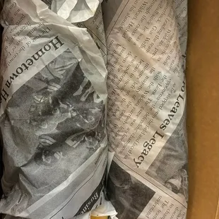 A whole sandwich, still wrapped