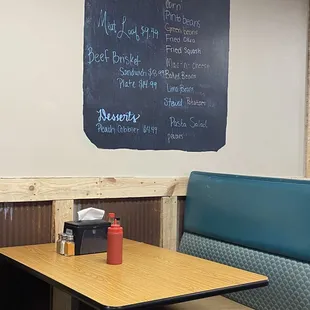 Menu view from our booth.