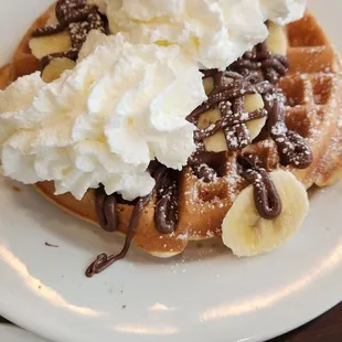 Nutella Belgium  Waffles with bananas and whipped cream