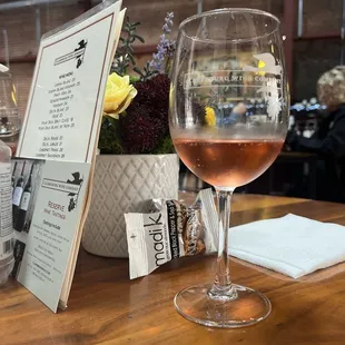 a glass of wine on a table