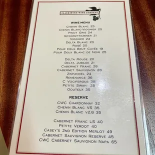 $15 wine tasting. $20 reserve tasting.