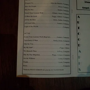 GODSPELL musical numbers.