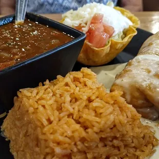 Lunch Chimichanga, Mexican Rice, Charro Beans