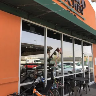 My eBikeKit-assisted CruzBike parked in front/entrance.