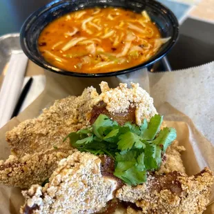 Spiny pork bone noodle and fried pork