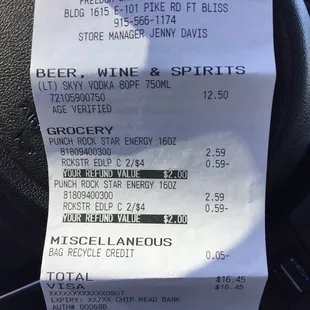 Vodka on sale, 2 for $4 energy drink, and 5 cents off if bringing own bag.