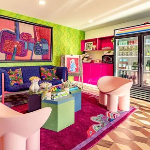 Tasty beverages, including beer and wine, and yummy snacks for sale in our lobby.