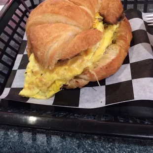 Turkey sausage, egg, cheese sandwich on croissant. YUM
