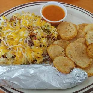 Machaca with fresh tortillas and home fries