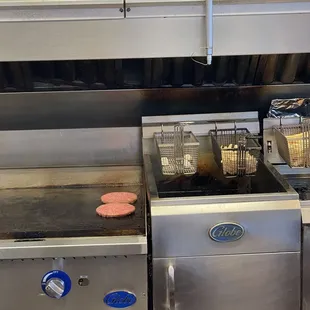 Fresh patties on the grill