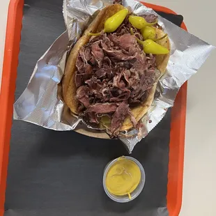 Pastrami with mustard on the side