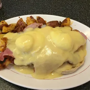 Meat Benedict with home fries