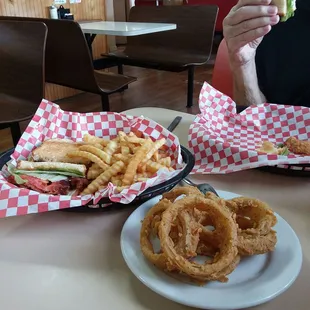 BLTs, onion rings and fries.  Perfect.