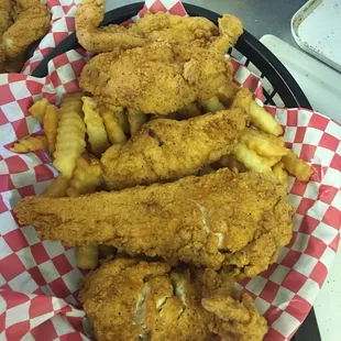 Homemade chicken tenders and French fries