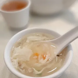 Egg drop soup (or hot and sour soup).... comes with lunch specials