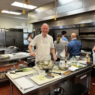 Extremely well-appointed kitchen with four prep/demo tables.