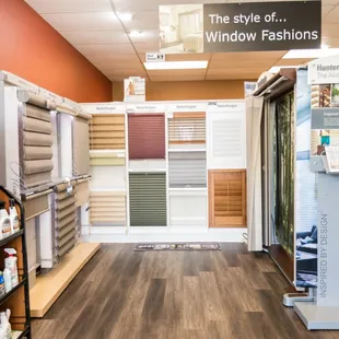 The Hunter Douglas display shows off different styles of window coverings for your home