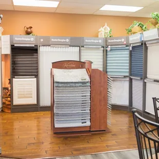 Our Hunter Douglas display shows off the different styles and colors you can get