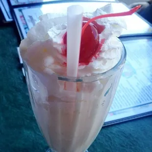 FRESH banana milkshake. You can taste the bits of fruit in it. So good!
