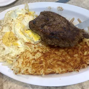 Steak and eggs breakfast. Also came with biscuit and gravy