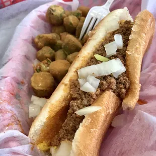 Hot Dog All The Way w/ fried okra