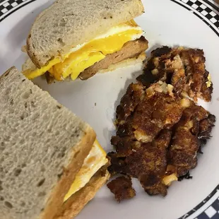 Breakfast sandwich w/ Corned Beef Hash side