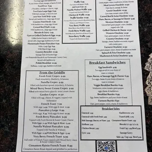 a menu for breakfast