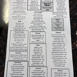 the menu for the restaurant