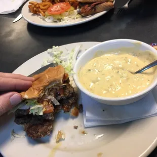 Double burger with soup for $6