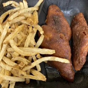 Burned fried fish. Taste like frozen fish you get from the store