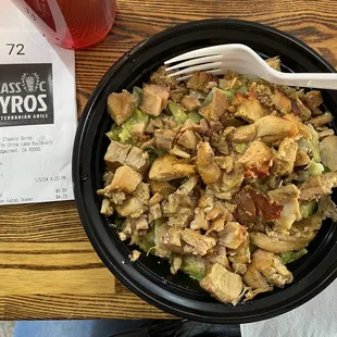 Greek salad, add chicken.