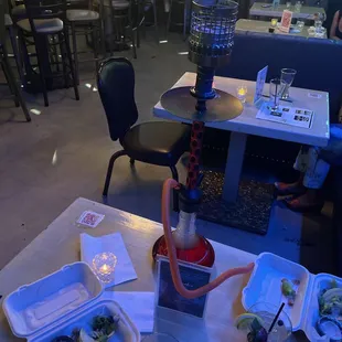 Peach margarita, tacos, and hookah