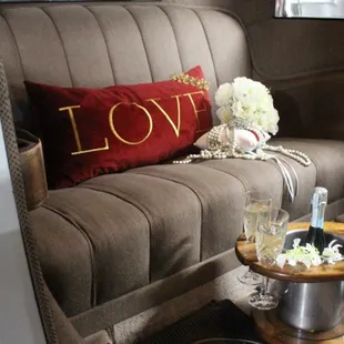 Inside view of classic 1927 Packard wedding car