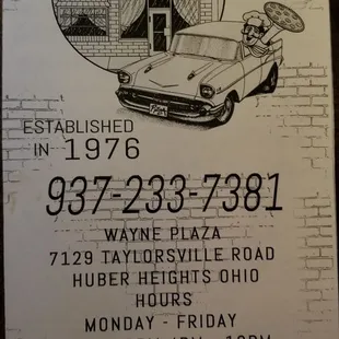 the menu for the restaurant