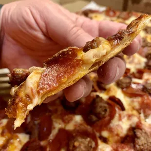 Thin crust is the house specialty. Plenty of sauce without soggy crust. #UpCloseSavor