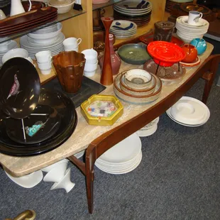 Rare Singer and Sons table designed by Bertha Schaefer (with more cool stuff stacked on top).