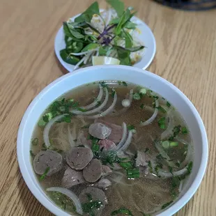 Sliced beef and meatballs pho
