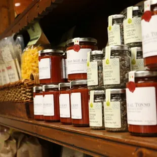 jars of wine vinegar on a shelf