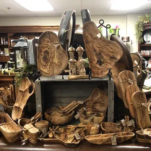 a large collection of wooden items