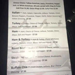 Bar menu with a lot of tasty options!  We are giving some good a try next!