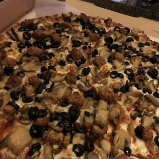 Large Sausage Mushroom Black Olive Pizza