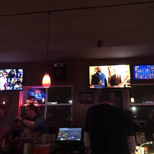 elevisions and people sitting at the bar