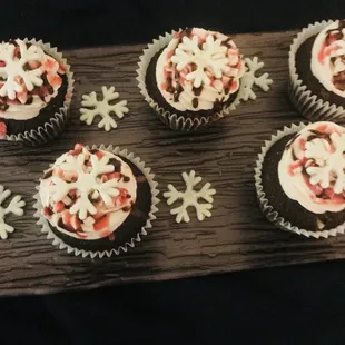 Chocolate Peppermint Cupcakes with fondant snowflakes!