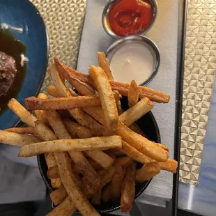 Old bay French fries with malt vinegar aioli
