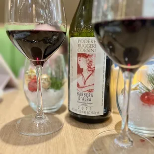a glass of wine and a bottle of wine