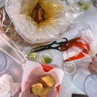 a person cutting a piece of fish